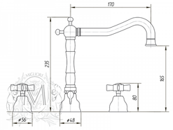 Смеситель для раковины на 3 отв. Migliore Princeton BN.PRN-812  схема