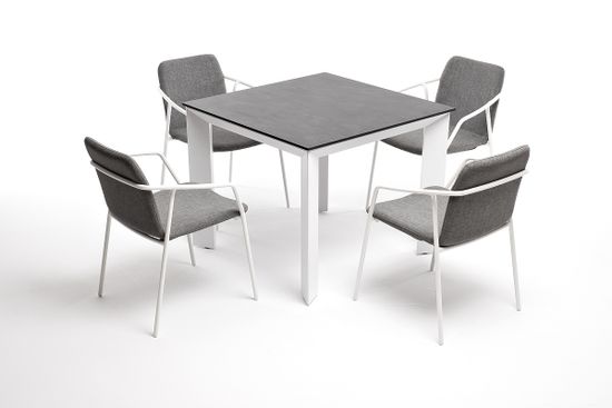 "Венето" обеденная группа на 4 персоны со стульями "Марокко", каркас белый, роуп серый