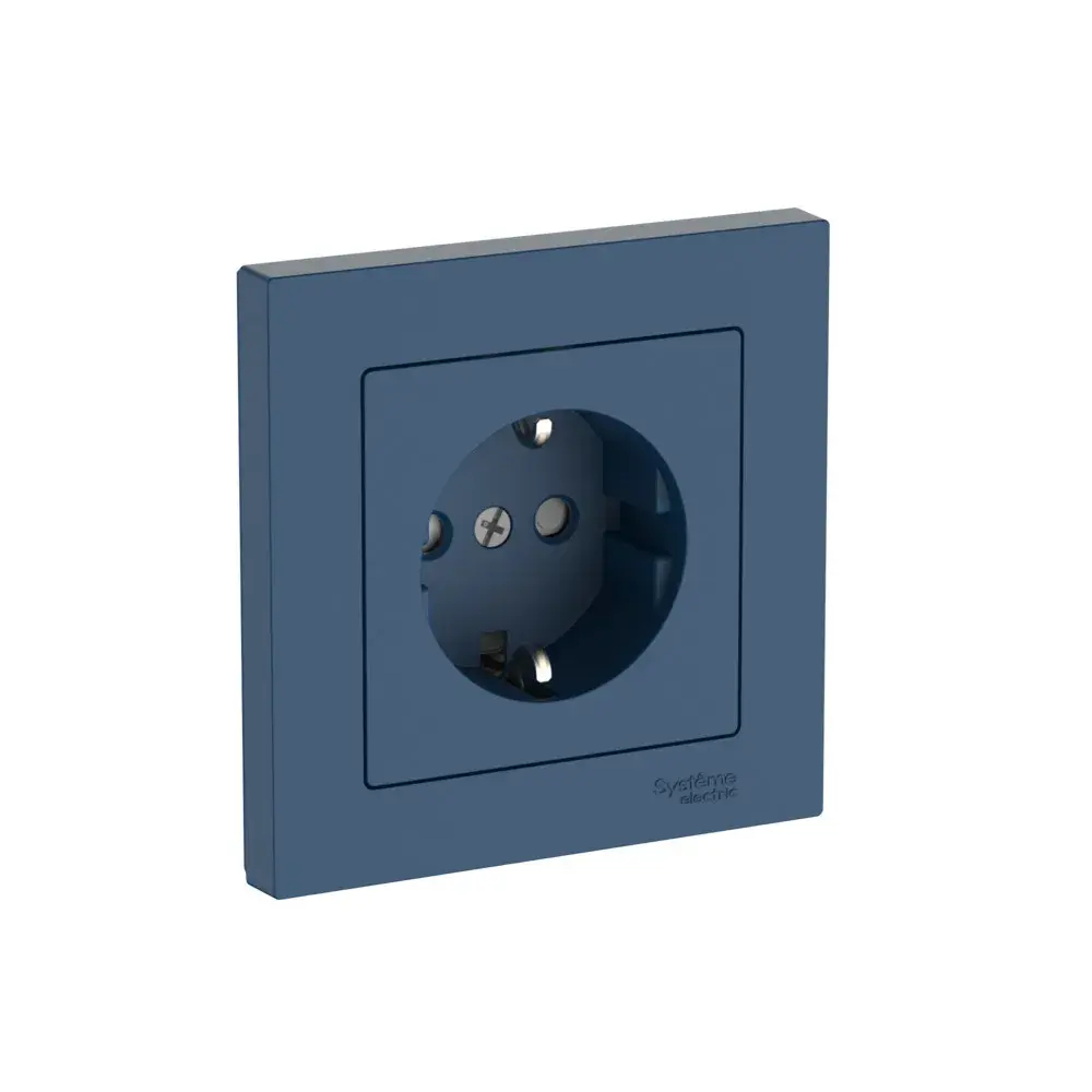 ATLASDESIGN РОЗЕТКА с заземлением со шторками, 16А, в сборе, быстрозажим. клем., АКВАМАРИН