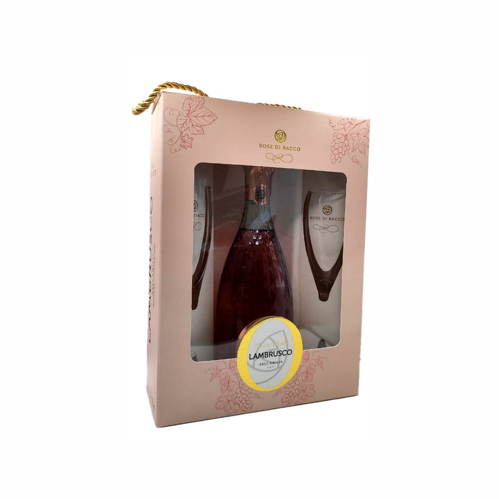 Игристое вино Di Bacco Lambrusco Rose 0,75 л. в подарочной упаковке + 2 Бокала