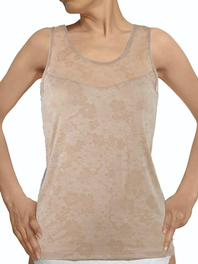 Женская майка на широких бретелях с цветочным принтом (Размер: XXXL) (Цвет: бежевый)