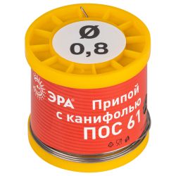 Припой ЭРА с канифолью для пайки ПОС 61 трубка O 0.8 мм, катушка 200 гр