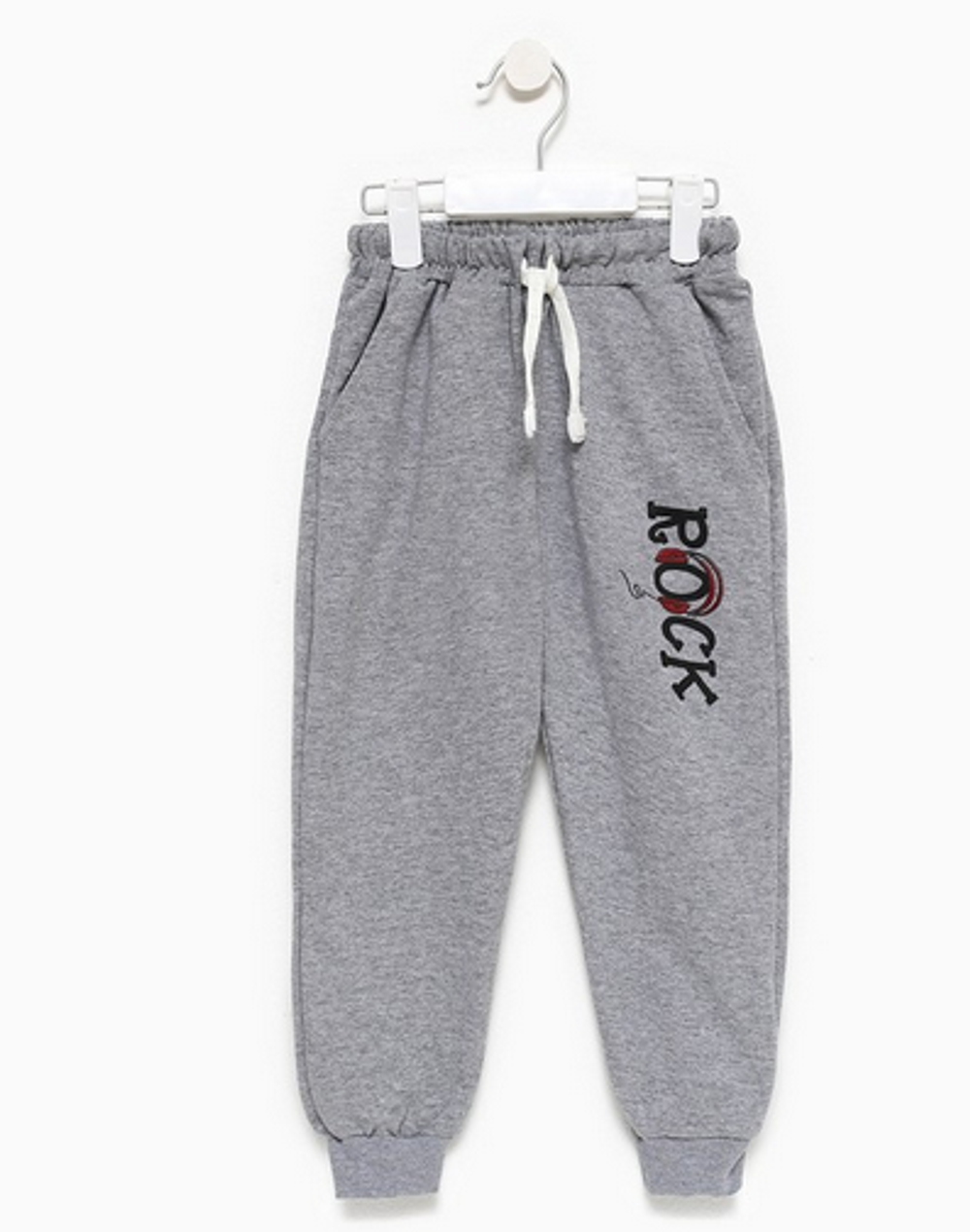 Брюки для мальчиков с принтом, серый меланж, р.128-134см 9629433 (Вега Групп)