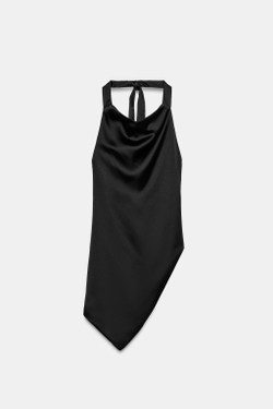 ZARA АТЛАСНЫЙ ТОП ХАЛТЕР АСИММЕТРИЧНЫЙ, ЧЕРНЫЙ