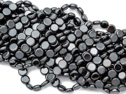 Нить бусин из Гематита 6мм (плоские, "таблетка")