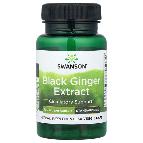 Swanson, Экстракт черного имбиря, 100 мг, 30 растительных капсул