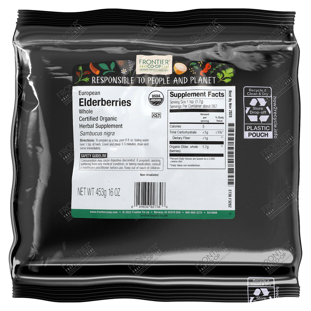 Frontier Co-op, органическая цельная европейская бузина, 453 г (16 унций)