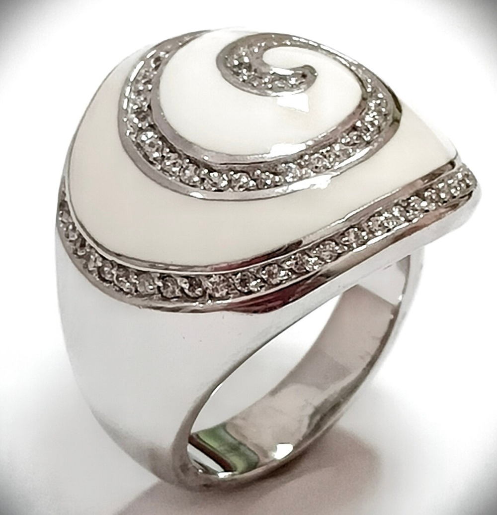 Перстень "Эстерелла", серебро 925 пробы, родированное, с фианитами и эмалью,5