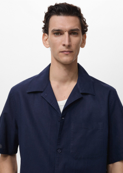 Рубашка изо льна с воротником боулинг и карманом