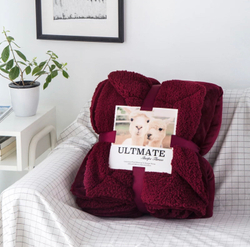 Плед 1.5 на полуторку Бордовый Барашка Велюр-Плюш 140х200