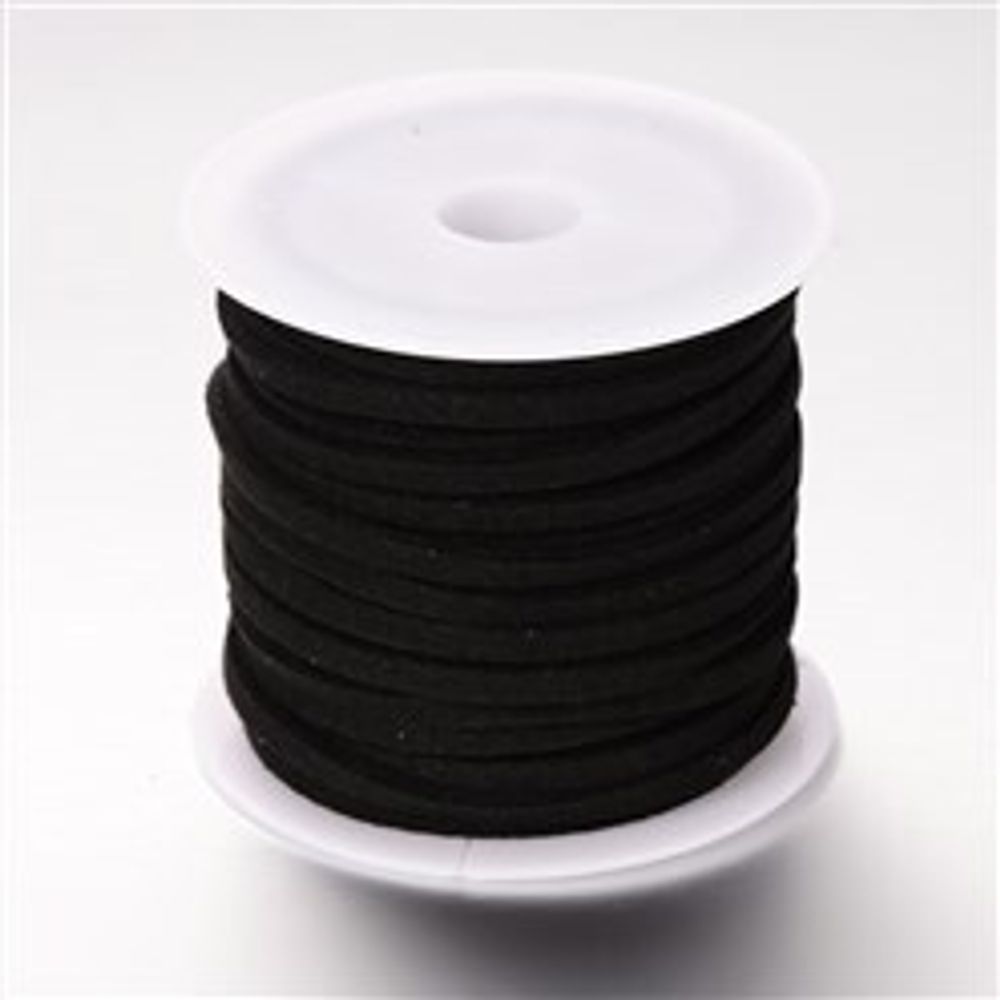 Шнур плоский, искусственная замша, цвет черный, ширина 4 мм, цена за 1 метр
