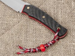 Нож для бушкрафта "Велес", сталь VG-10/Elmax, рукоять карбон (красный спейсер)