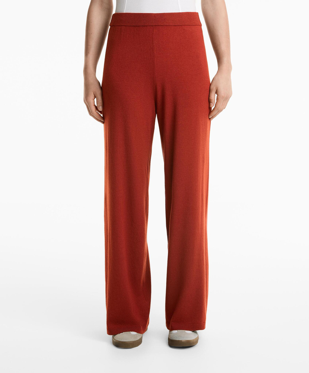 OYSHO Прямые трикотажные брюки, темно-красный