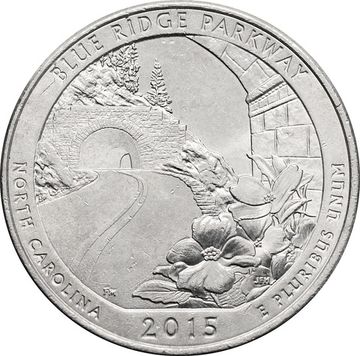 25 центов (1/4 доллара, квотер) 2015 США «Автомагистраль Блу-Ридж» (P) (28-й парк)