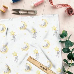 Ткань футер 2-х нитка медвежата на луне и звёздах