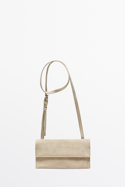 Massimo Dutti Сумка через плечо из замшевой кожи, экрю