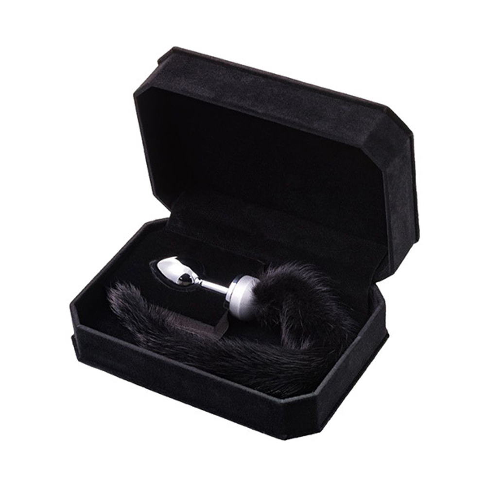 Маленькая анальная втулка 8,5см с черным хвостом ToyFa Metal 712021