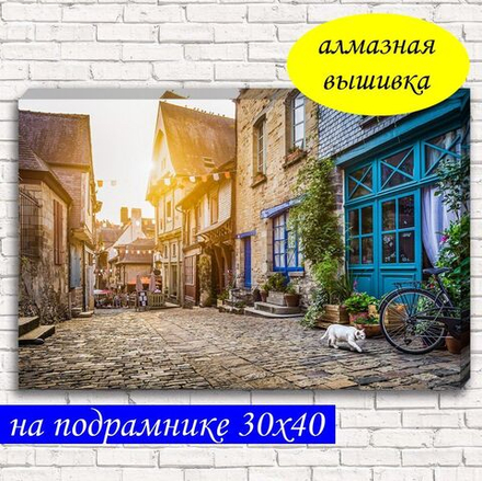 Алмазная мозаика на подрамнике Уютная улица 30х40