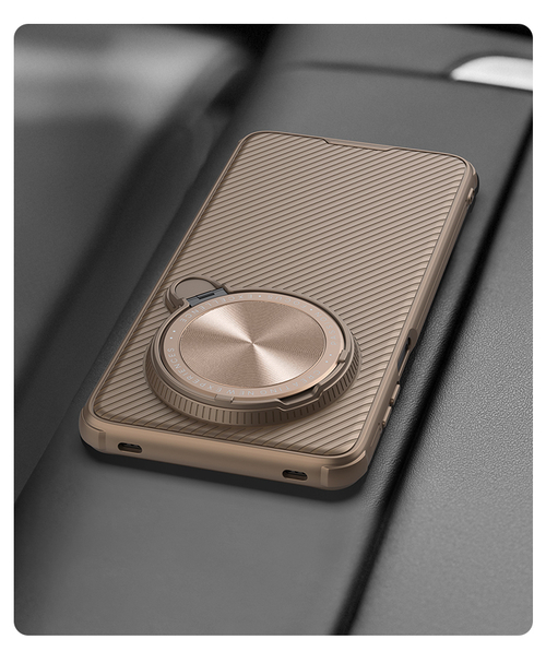 Чехол золотистого цвета с поддержкой MagSafe от Nillkin на Huawei Mate 70 Pro и 70 Pro+ с металлической откидной крышкой, серия CamShield Prop Magnetic Case