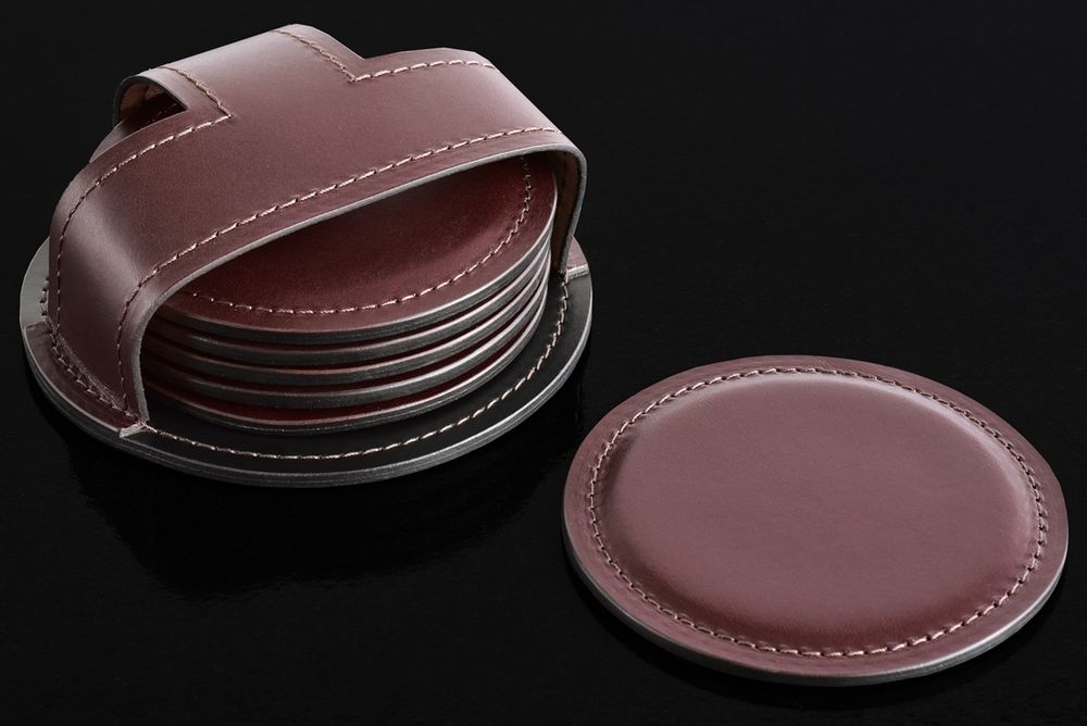 круглые кожаные подставки из кожи full grain