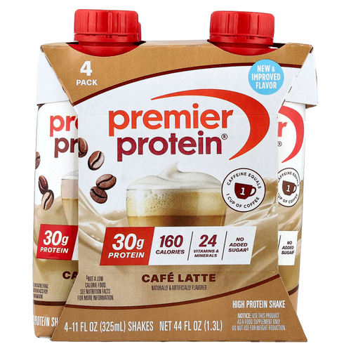 Premier Protein, высокопротеиновый коктейль, со вкусом кофе латте, 4 шт. по 325 мл (11 жидк. унций)