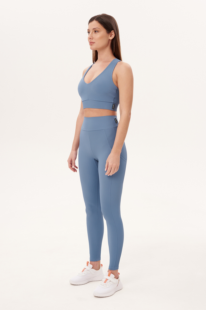 Легинсы в рубчик с высокой талией и карманами