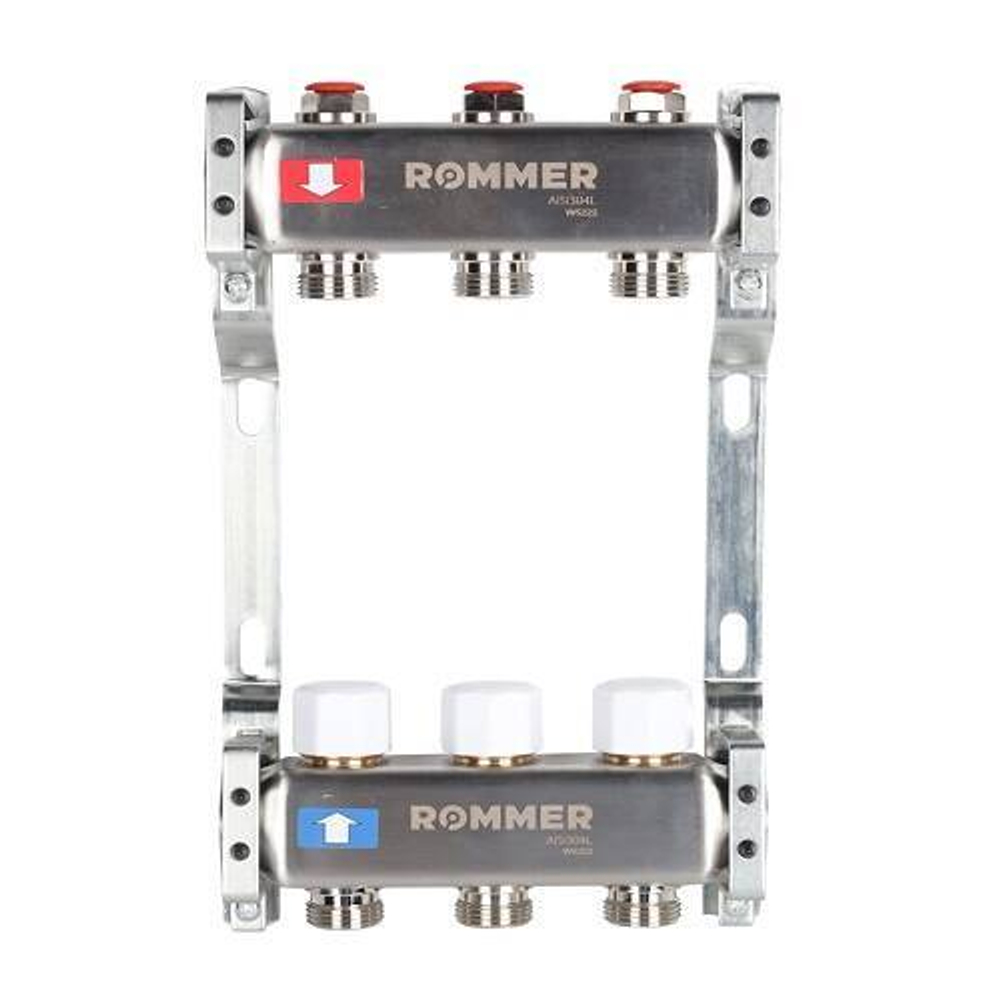Коллекторная группа для радиаторного отопления ROMMER RMS3200 - 1" на 3 контура 3/4"EK