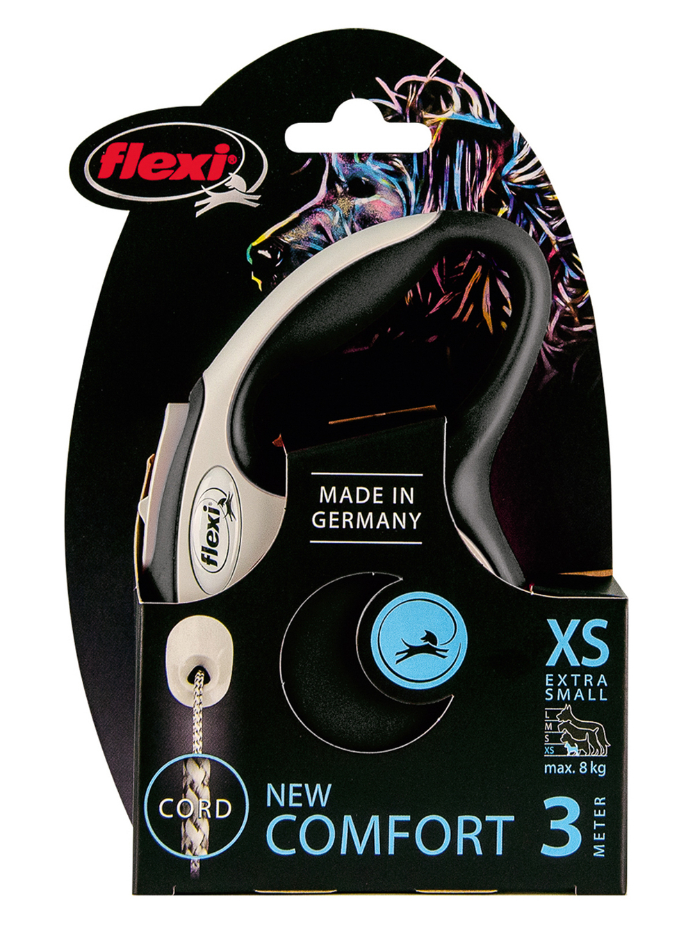 Поводок-рулетка Flexi New Comfort XS. Трос 3 м. для собак до 8 кг. Черный