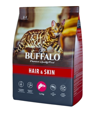 Mr.Buffalo 400г Hair&Skin Сухой корм для взрослых кошек для шерсти и кожи Лосось