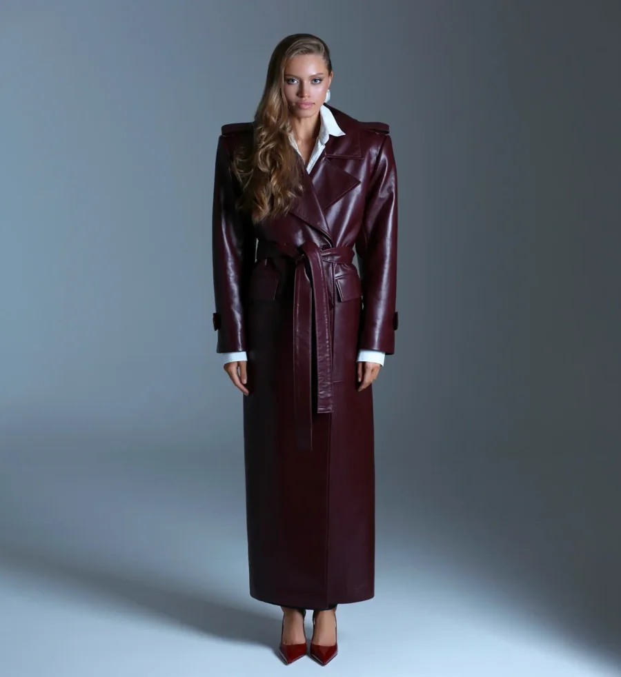 Плащ из натуральной кожи BURGUNDY, Бордовый