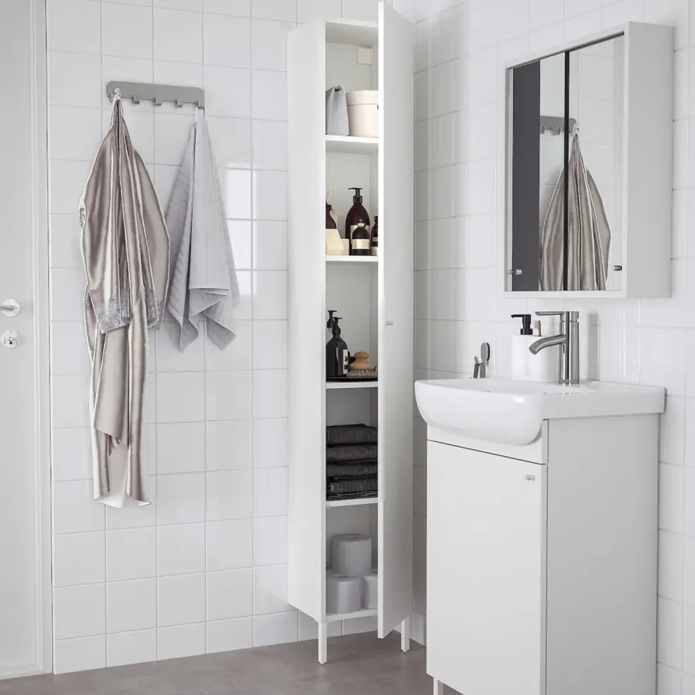 Высокий шкаф для ванной - NYSJÖN  IKEA/ НИСЬЕН ИКЕА, 190х30 см, белый
