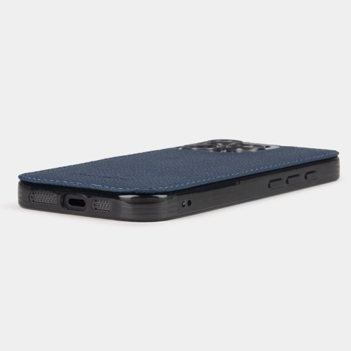 Чехол для iPhone 16 Pro Max из кожи сафьяно, темно-синего цвета
