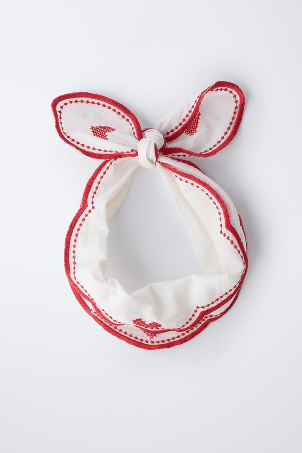 ZARA БАНДАНА С ВЫШИТЫМИ ВОЛНАМИ И СЕРДЕЧКАМИ, КРАСНЫЙ