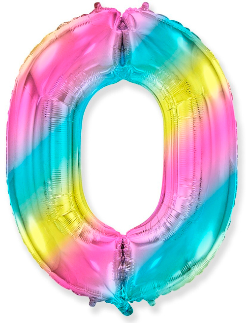 Фольгированный шар Цифра 0 диагональная радуга 102 см
