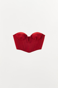 ZARA ТОП-КОРСЕТ НА КОСТОЧКАХ С ОТСТРОЧКОЙ LIMITED EDITION, КРАСНЫЙ
