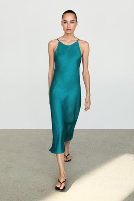 Massimo Dutti Струящееся платье миди с глянцевым блеском, синий