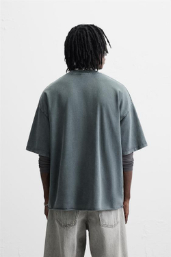 ZARA ТОЛСТОВКА RELAXED FIT С ЭФФЕКТОМ ПОТЕРТОСТИ, ЛИНЯЛЫЙ НЕФТЯНОЙ