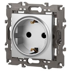 14-2102-03 ЭРА Розетка 2P+E Schuko со шторками, 16A-250В, IP20, Эра Elegance, алюминий