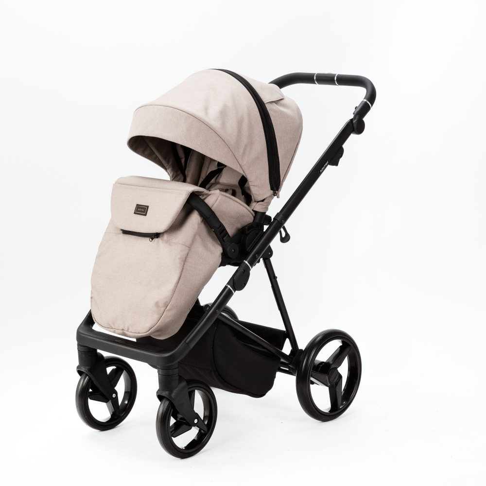 Детская универсальная коляска Adamex Blanc 2 в 1 LUX PS-18 Светло-бежевый, светло-бежевая экокожа