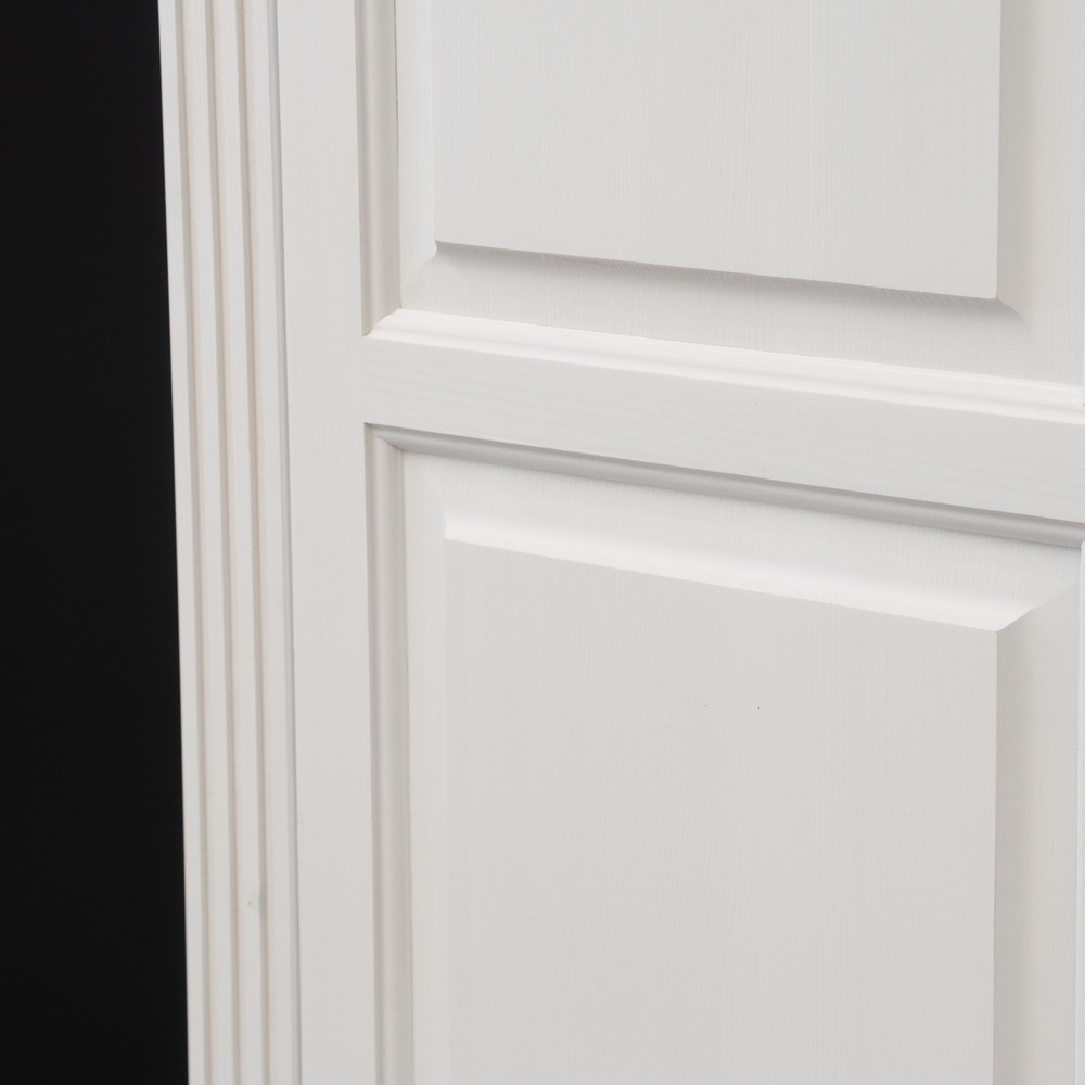 Шкаф для одежды распашной белый Харви двухдверный деревянный со штангой и полками, шкаф для вещей в прихожую и спальню с филенкой в викторианском стиле из массива сосны