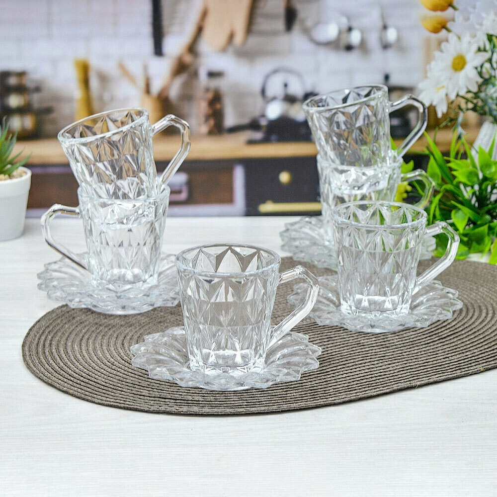 Набор 12 предметов (6 кружек 160мл, 6 блюдец d13см), BD009