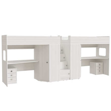 Двухъярусная кровать КарИВи Л-BB604-604 с тумбами 80х190 Белое Дерево Белое Дерево