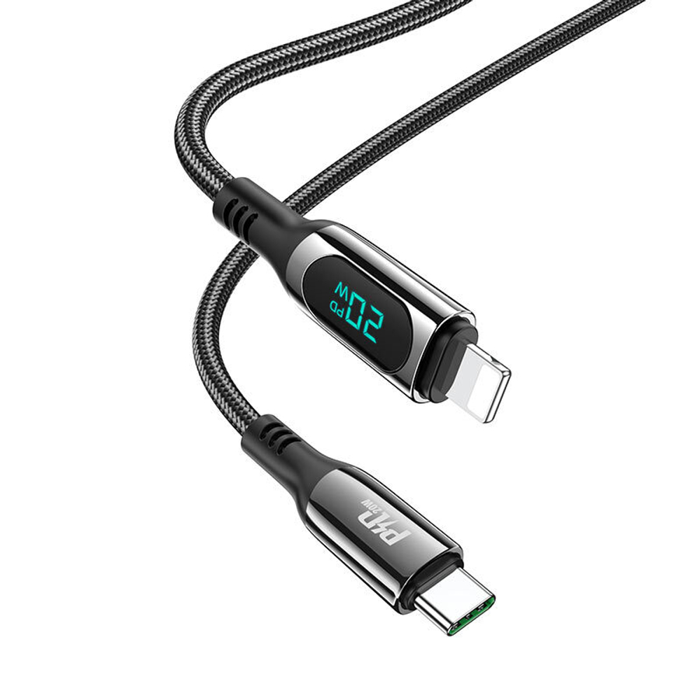 Кабель Hoco S51 Extreme (Type-C) на (Lightning) 120см LED-дисплей/тканевая оплётка (черный)