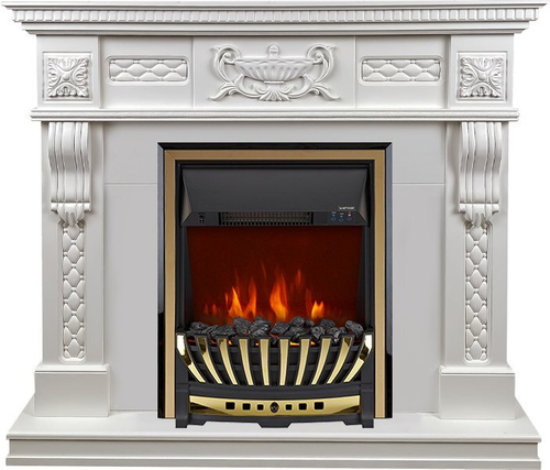 Каминокомплект Corsica - Матовый белый (Ширина 1100) с очагом Aspen Gold