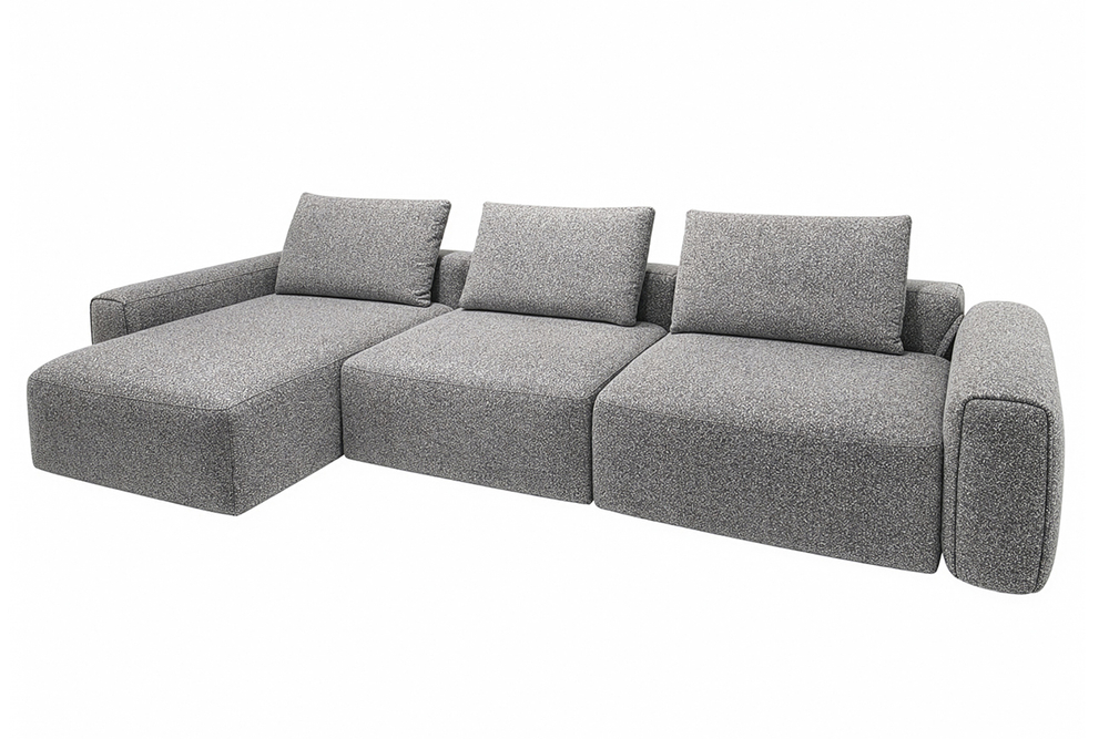 Диван трехместный Турин(Turin)(3 секции) с канапе и мех черно/серый Santo1606 355x163,5xx68см Garda Decor