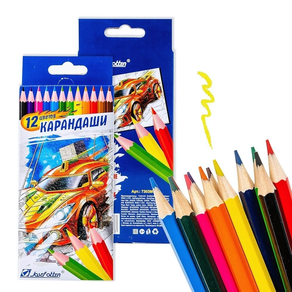Карандаши 12цв. "Гонки" в коробке 7303М-12 (J.Otten)