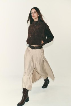 ZARA ЮБКА МИДИ С РЕМНЕМ, МЯГКИЙ КАШТАНОВЫЙ