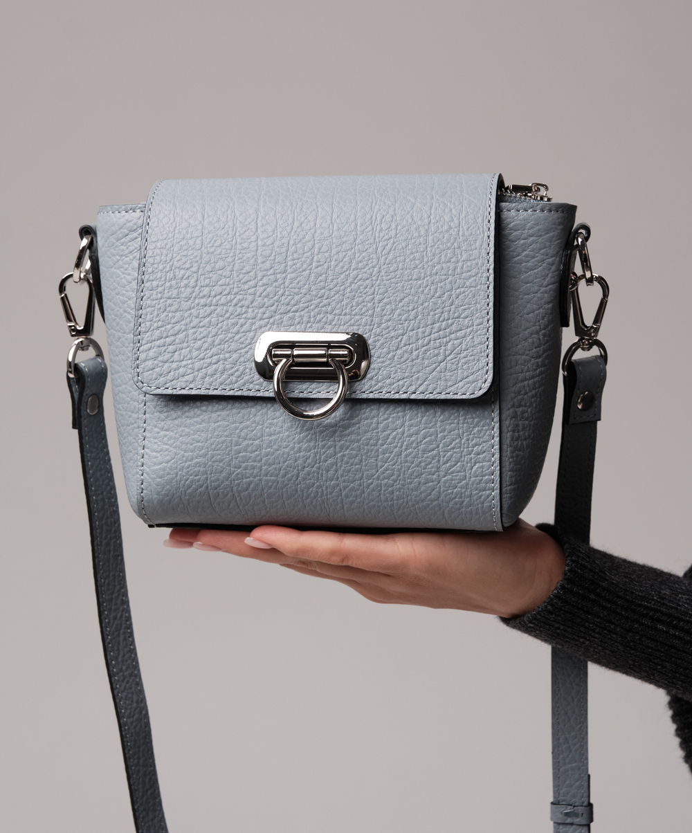 Сумка кожаная через плечо серое небо/бизон