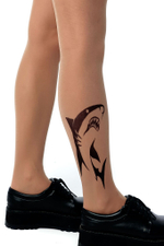 Колготки +size с принтом в виде акулы на правой ножке (Размер: XL-XXL-XXXL) (Цвет: бежевый)