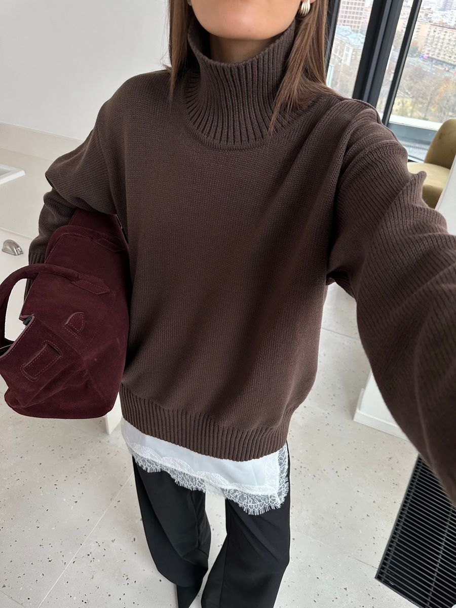 Свитер из шерсти мериноса OVER коричневый